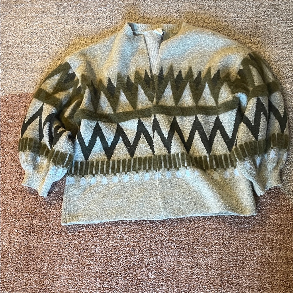 Geometric Patterned Cardigan - Green and Gray